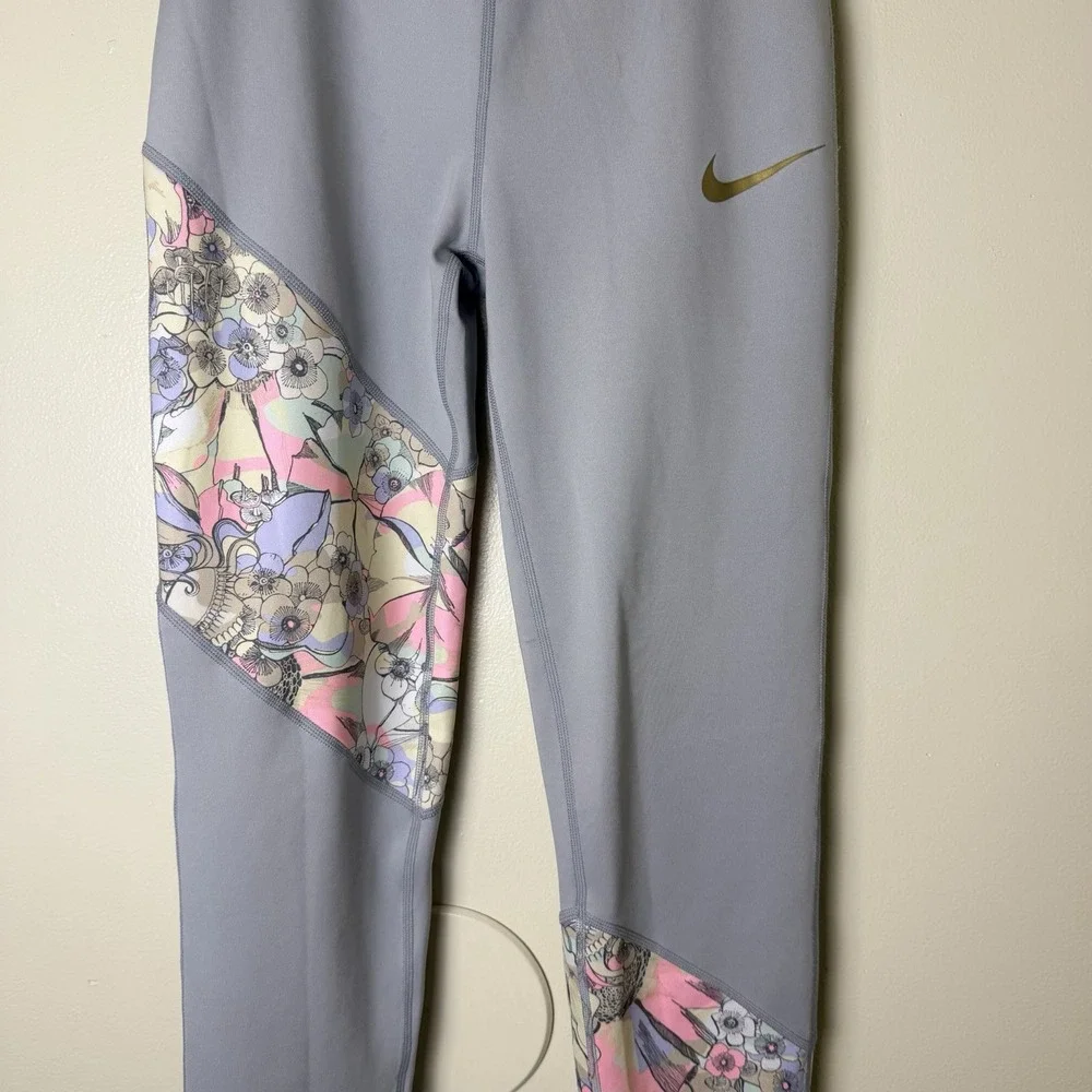 Nike Dri-FIT One Big Girls' Purple Gray Flowers Leggings XL Athletic Gym Yoga